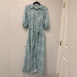 Anthropologie Maeve The Irene Linen Shirt Maxi Dress Floral Belted Sz Xsmall